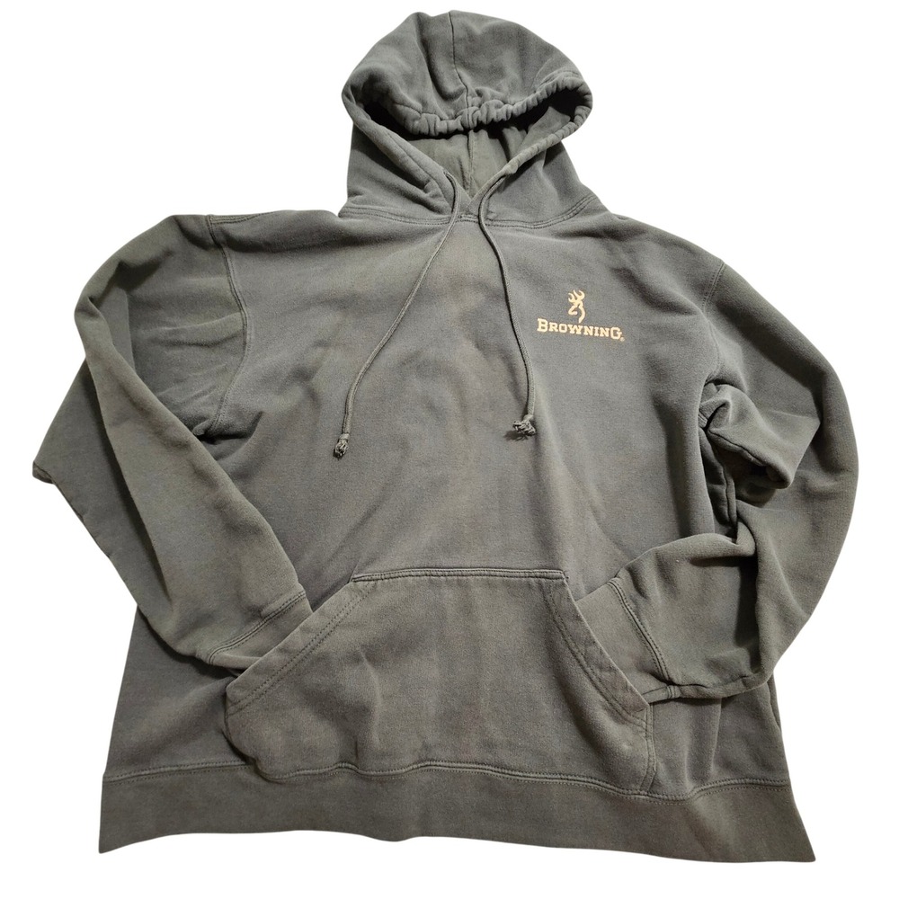 Browning Hoodie XL Olive Green Buckmark Logo Graphic Pullover Sweatshirt‎